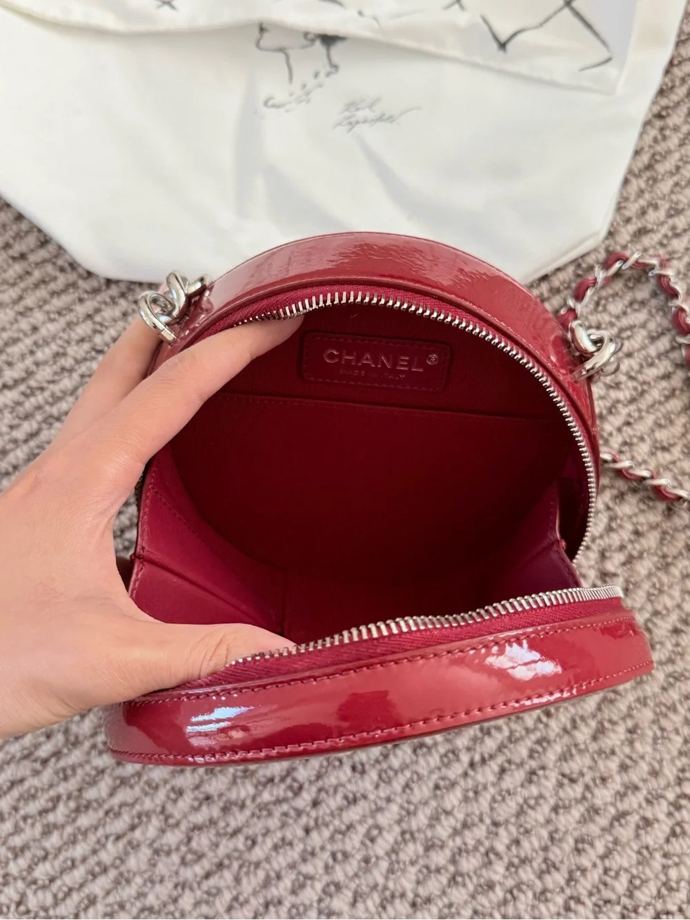 Chanel Red Patent Leather Round Crossbody Bag